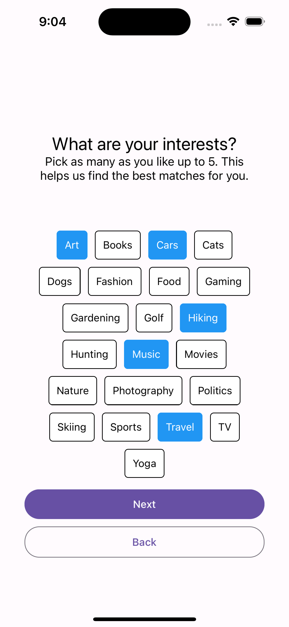 Interests Feature